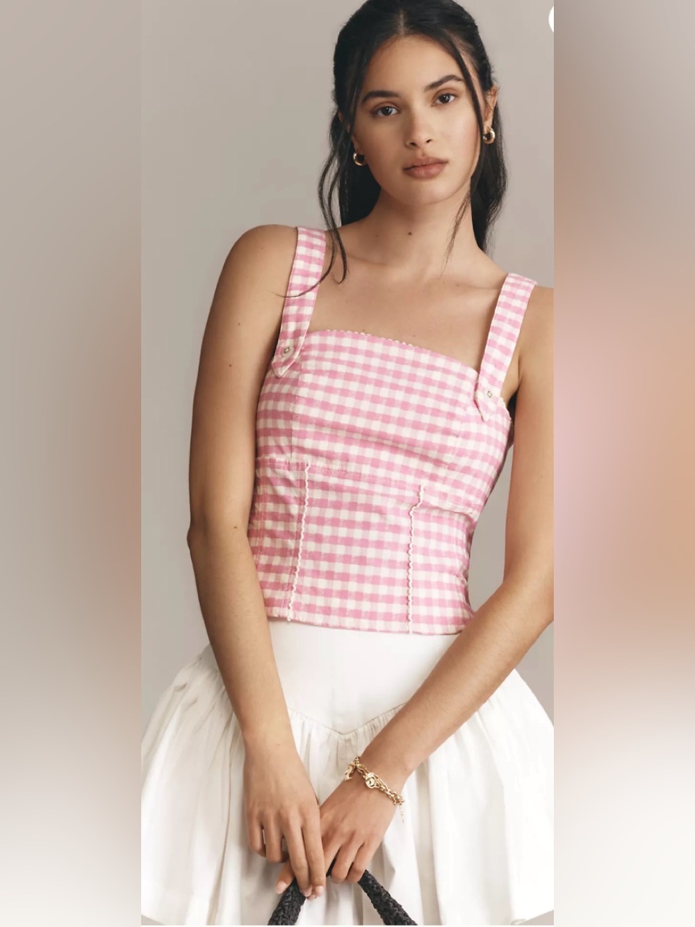 Maeve by Anthropologie Pink Preppy Gingham Corset Top size Small